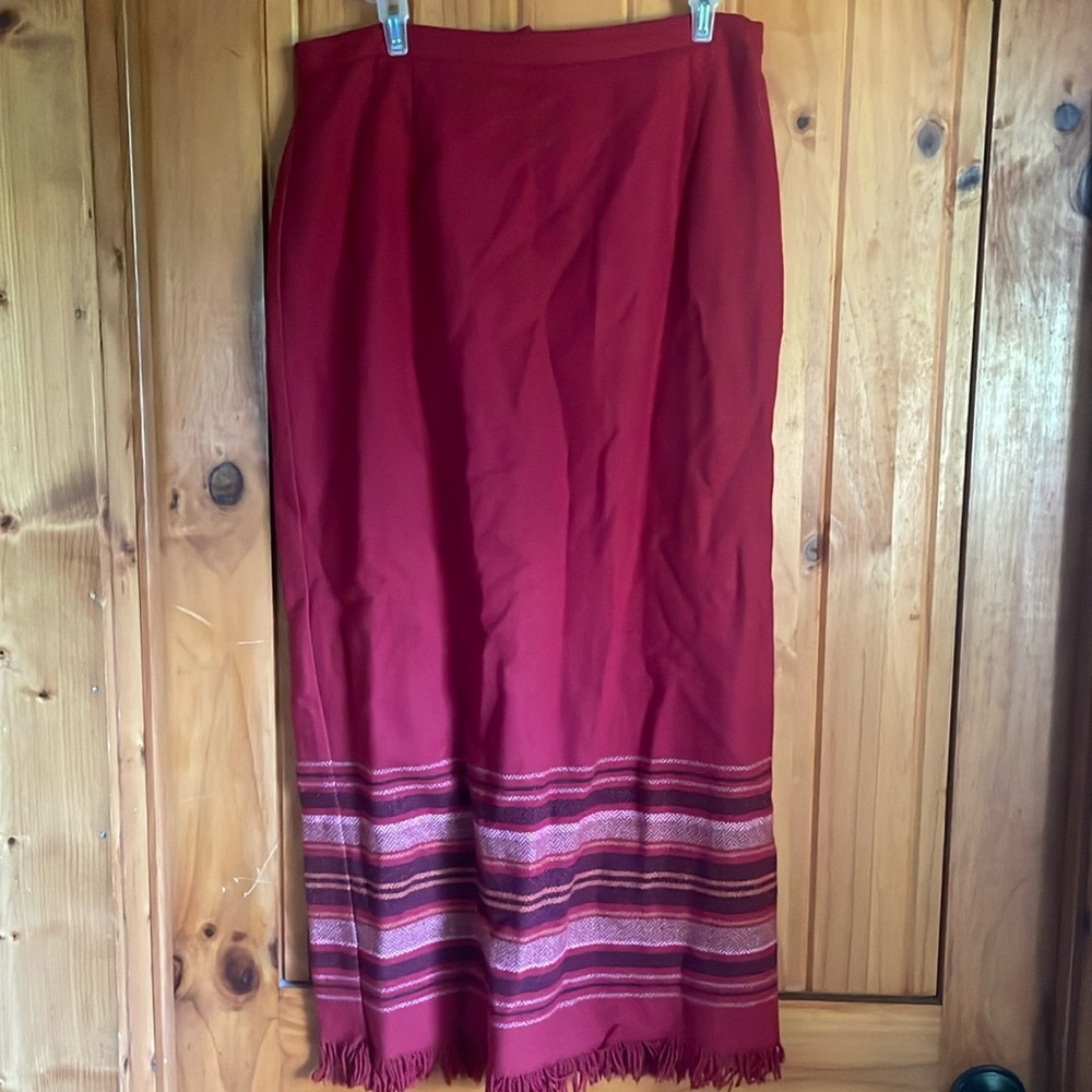 Red Long Skirt 20% wool. Has a silk lining
